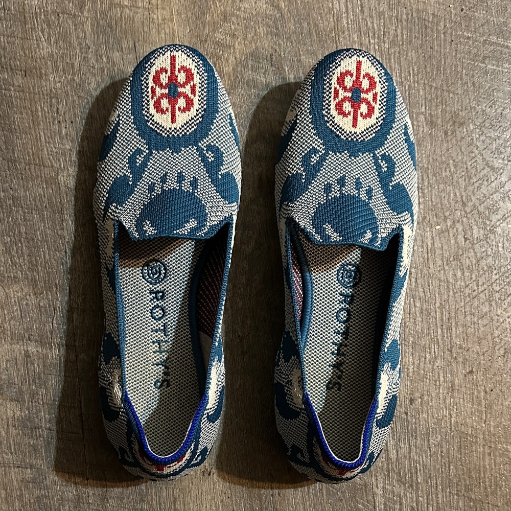 Rothy's Blue and White Patterned Flats
